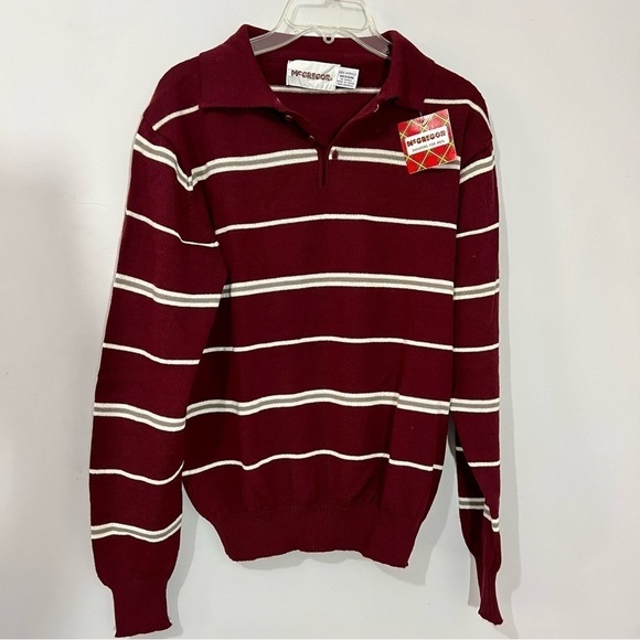 NWT Vintage deadstock burgundy striped collared acrylic sweater retro throwback - Picture 6 of 15